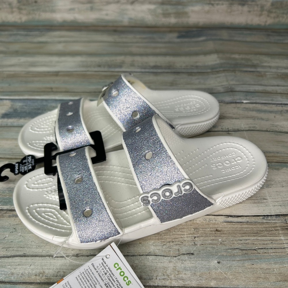 Crocs‎ Classic Glitter Sandals White Womens Size 5 Mens 3